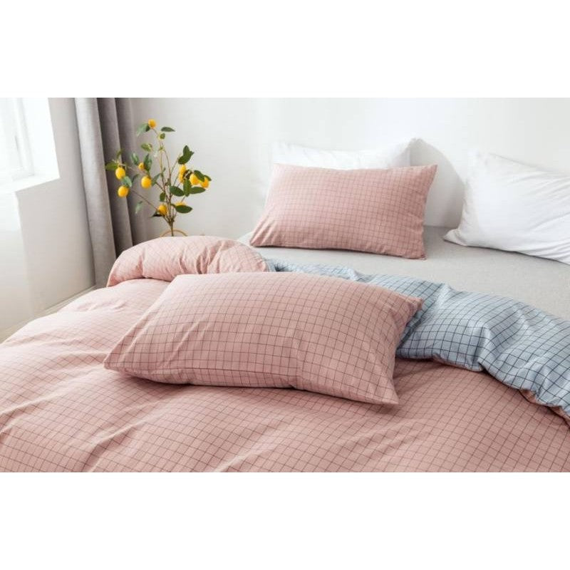 3pcs Microfiber Duvet Cover Set Modern Plaid Carnation