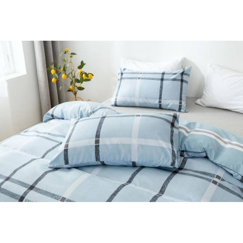 3pcs Microfiber Duvet Cover Set City Plaid Blue