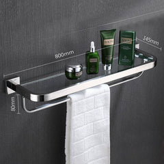 Stainless Steel Bathroom Glass Shelf with Towel Rail