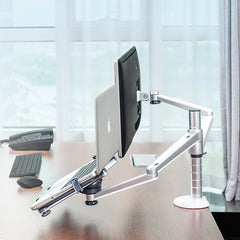 HIgh Quality Single Monitor Full Motion Desktop Mount with Laptop Stand