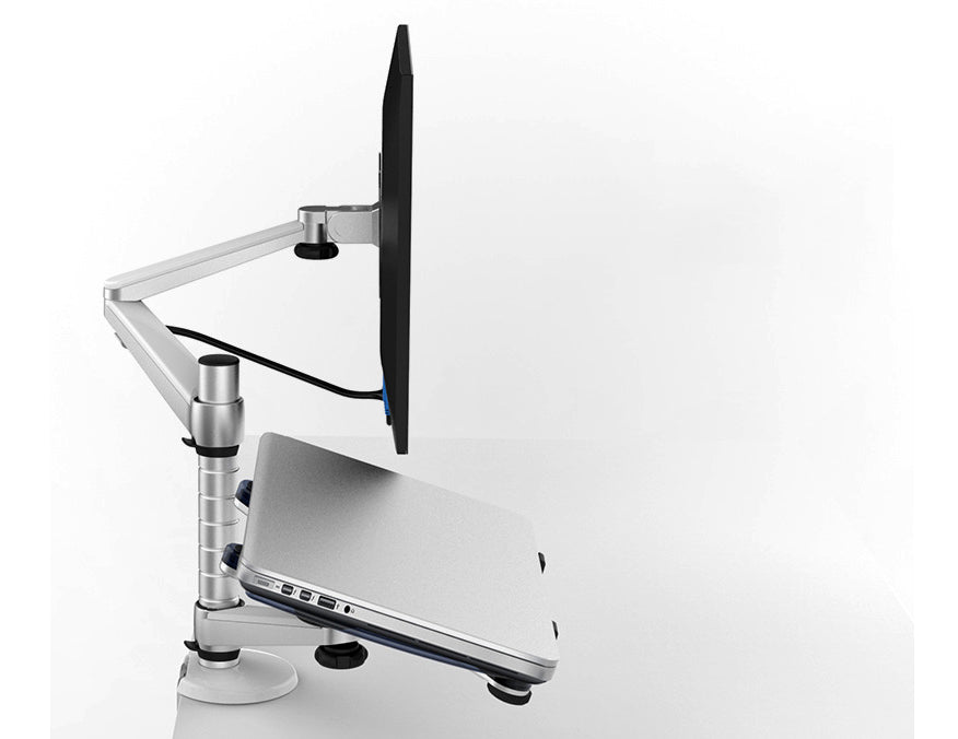 HIgh Quality Single Monitor Full Motion Desktop Mount with Laptop Stand