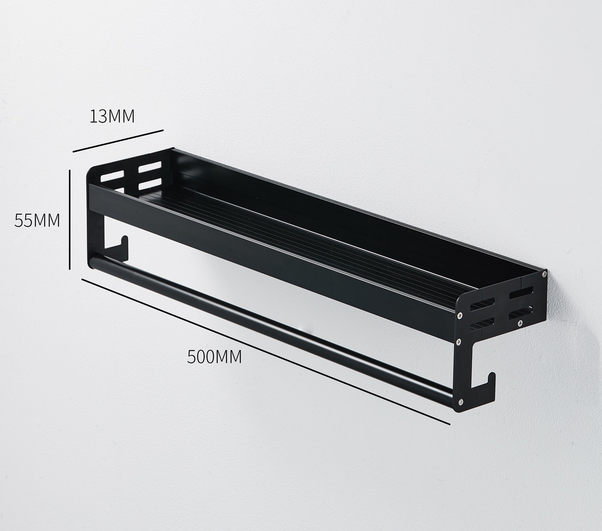 Bathroom Shelf with Towel Rail and Hook - Matt Black