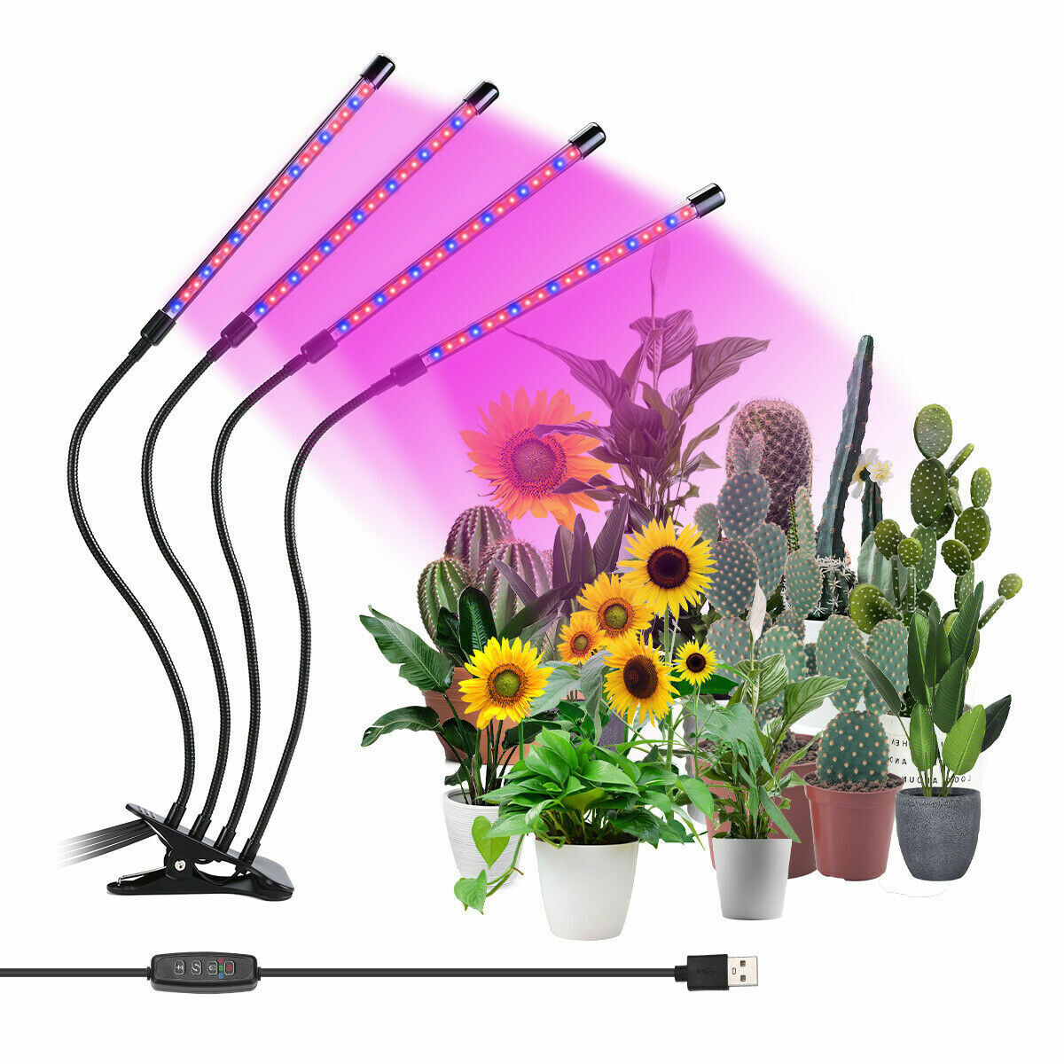 4 Head LED Plant Grow Light with Clip Base