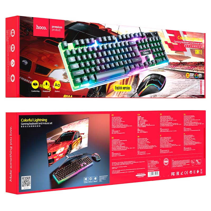 hoco. GM11 Glowing Gaming Keyboard and Mouse Set - Black (English Version)