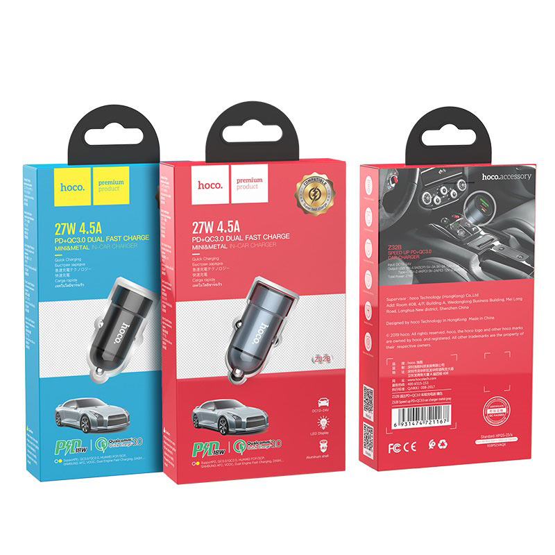 Hoco Z32B 20W PD + QC3.0 Car Charger - Black