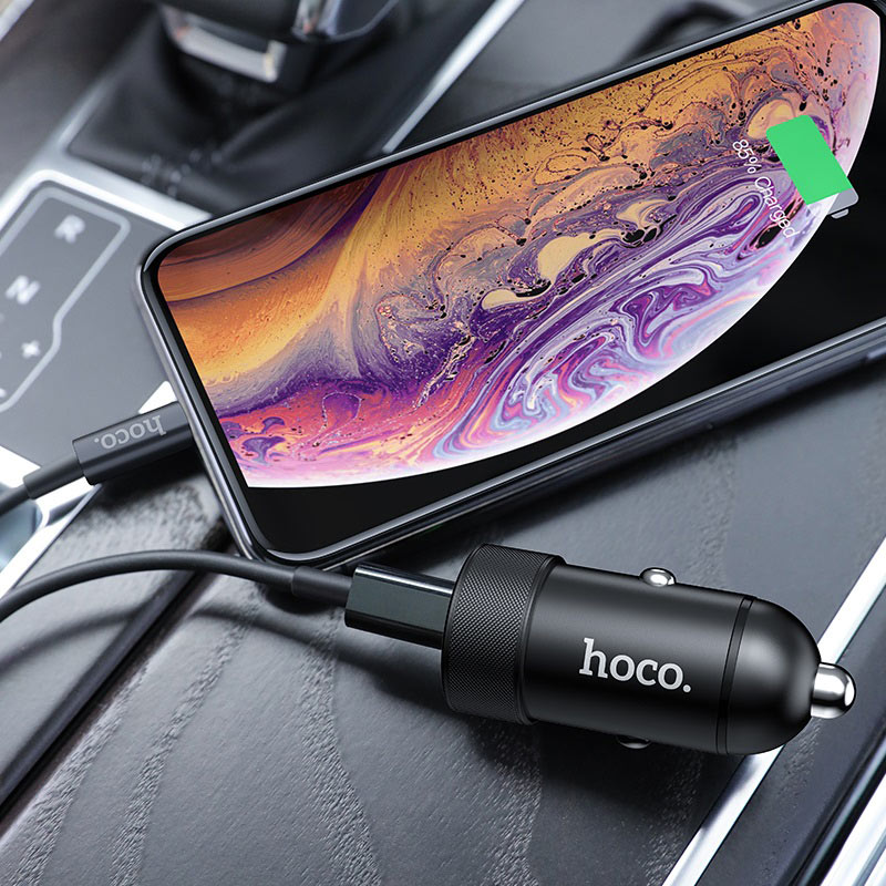 Hoco Z32B 20W PD + QC3.0 Car Charger - Black