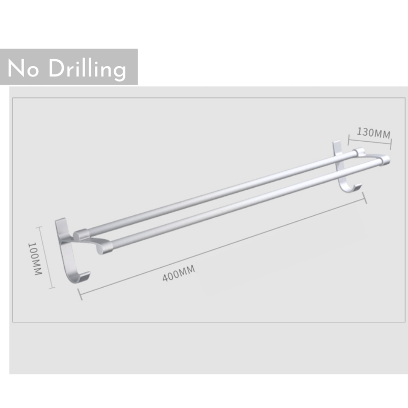 Aluminium Towel Rail with Hooks no drilling