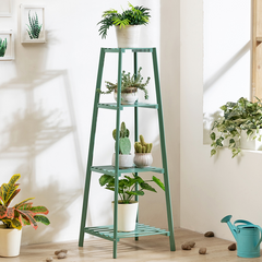 4 Tier Bamboo Planter Rack Shelves - Green