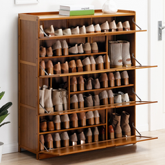 7 Tier Bamboo Shoe Rack Cabinet with Flip Doors 115x100cm