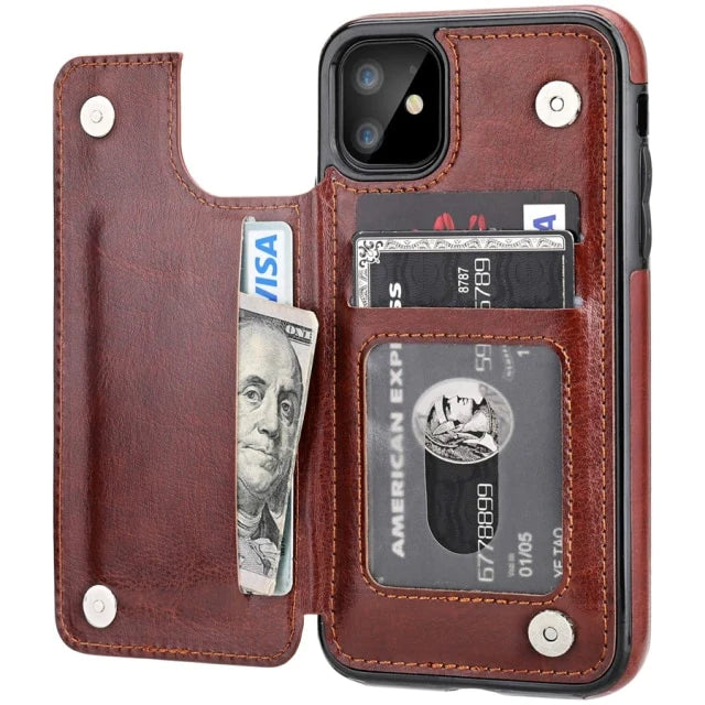 PU Leather Wallet Case with Card Pockets Back Flip Cover for iPhone 11 Pro Max