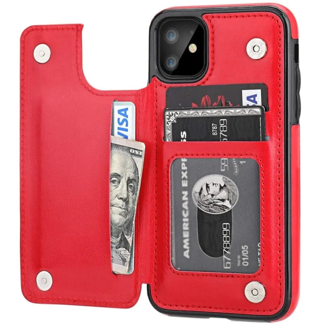 PU Leather Wallet Case with Card Pockets Back Flip Cover for iPhone XR