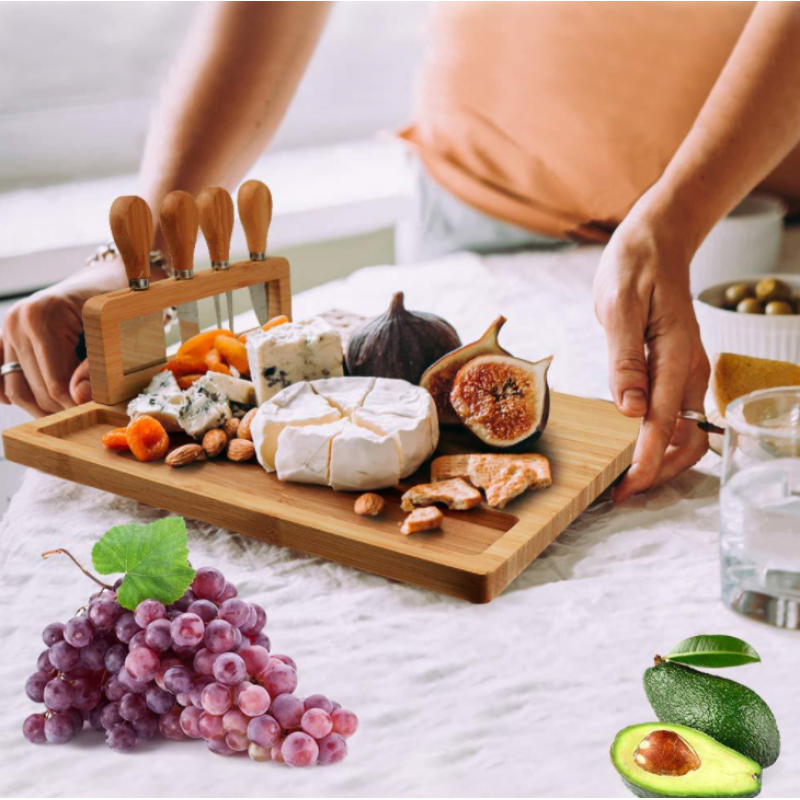 Yael Bamboo Cheese Board with Cheese Knives Shelf