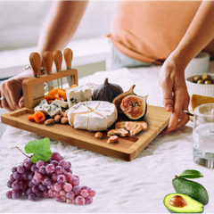 Yael Bamboo Cheese Board with Cheese Knives Shelf