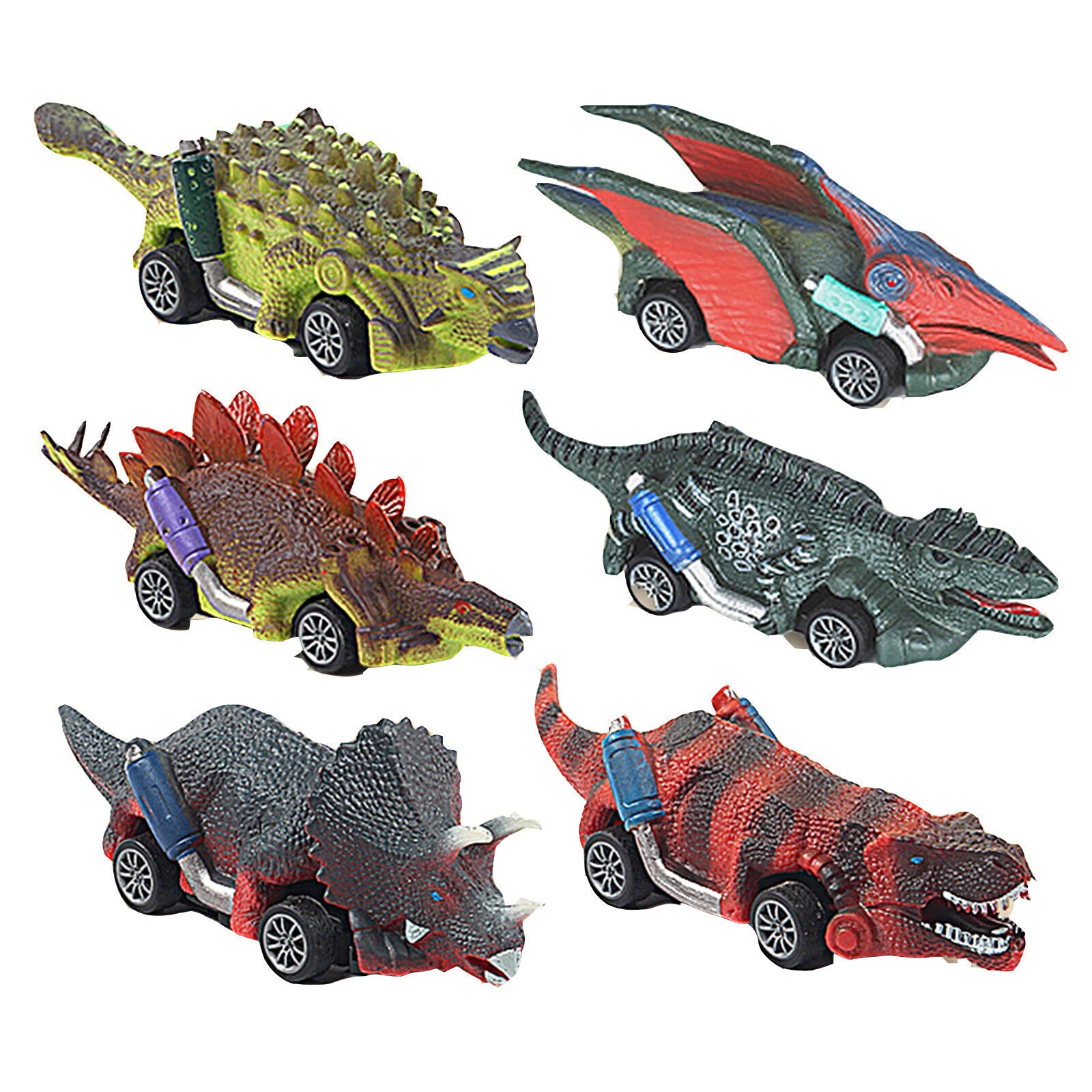 6 Pack Pull Back Dinosaur Toys Race Car Set