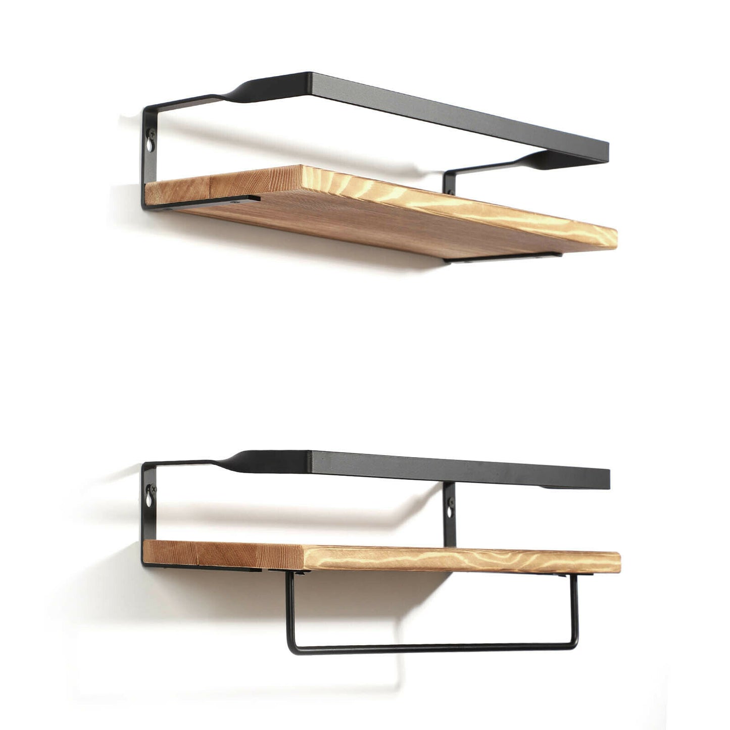 2-Piece Natural Wood Industrial Floating Shelves