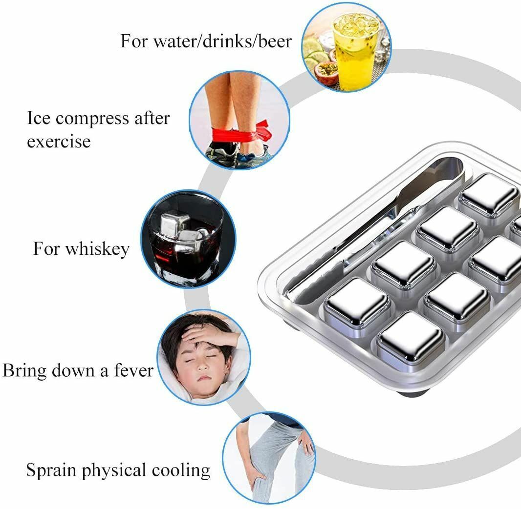 8pcs Stainless Steel Cooling Tool Ice Cubes  Whiskey Stones