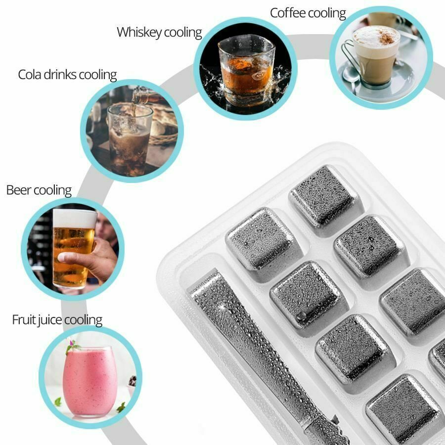 8pcs Stainless Steel Cooling Tool Ice Cubes  Whiskey Stones