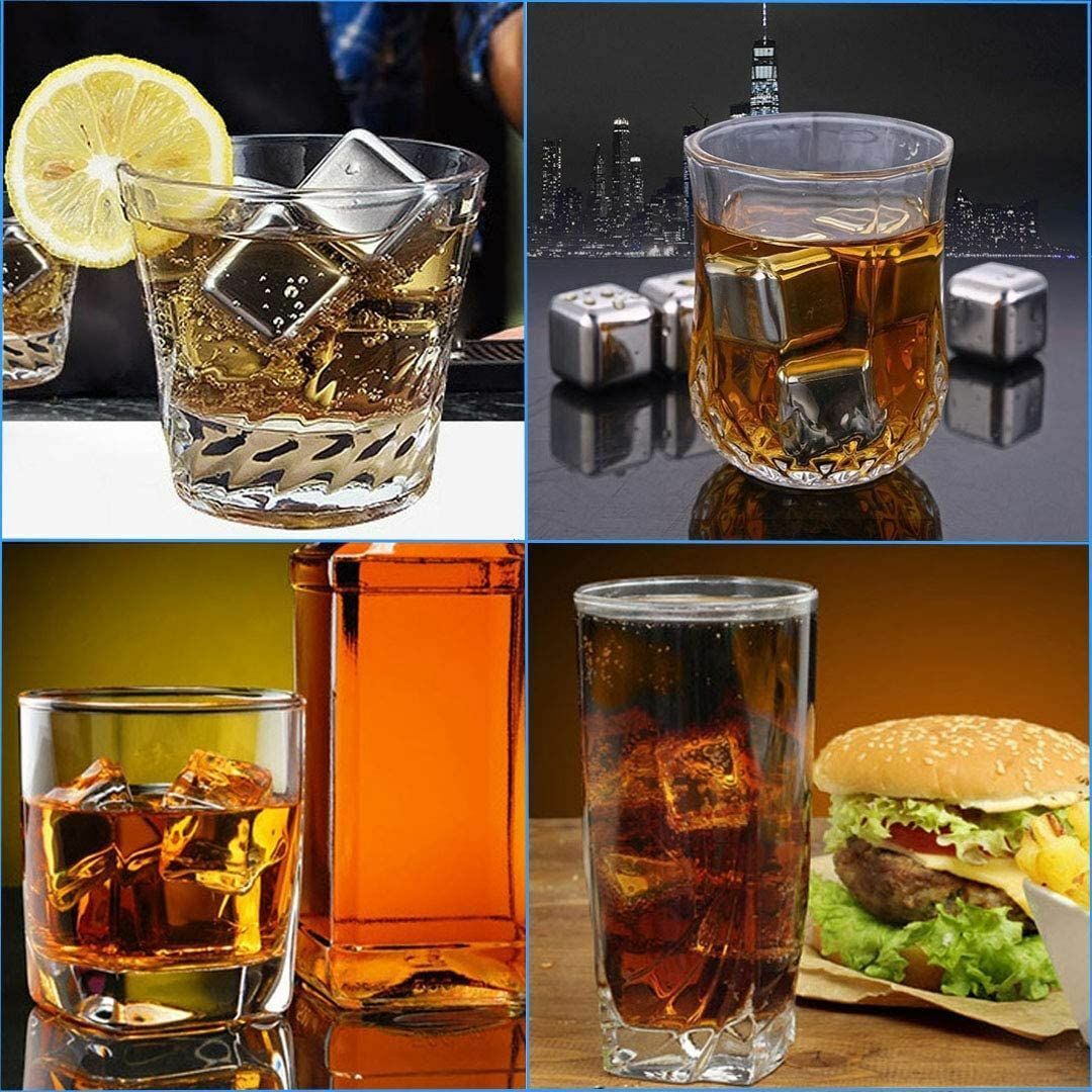 8pcs Stainless Steel Cooling Tool Ice Cubes  Whiskey Stones