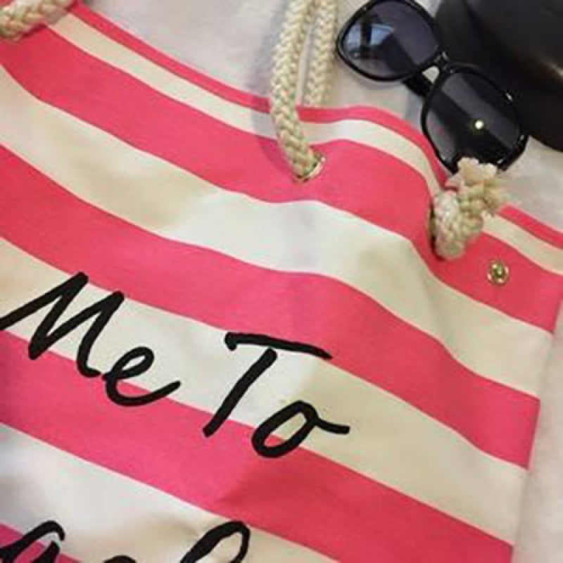 Women Canvas Stripe Handbag Summer Beach Shoulder Bag