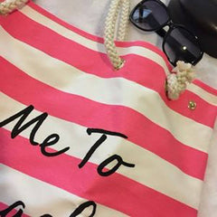 Women Canvas Stripe Handbag Summer Beach Shoulder Bag