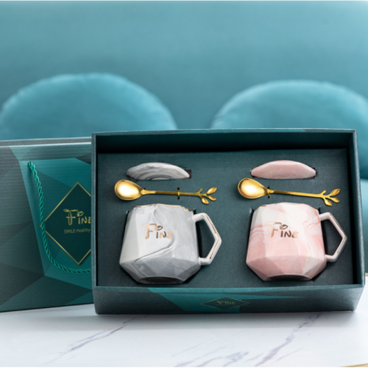 Nordic  "We are fine" Marble Diamond Mugs Gift Set