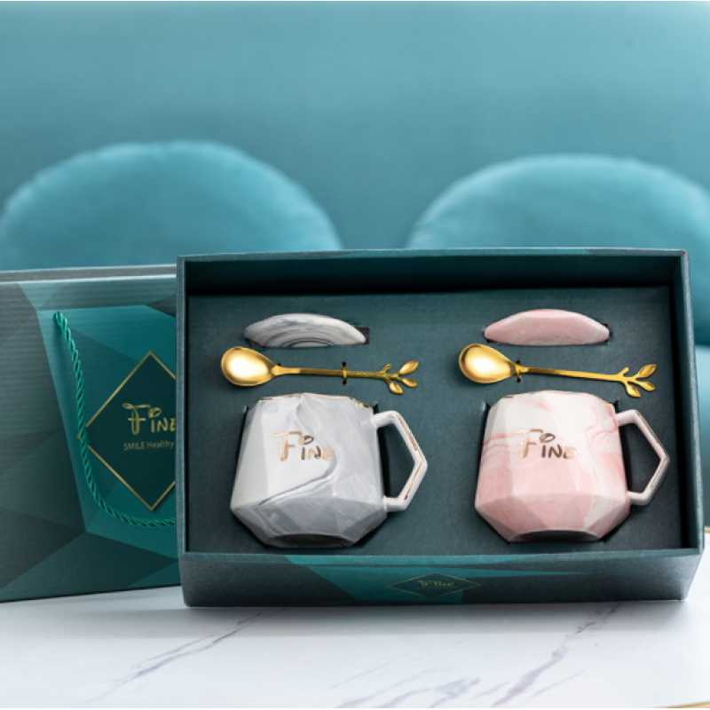 Nordic  "We are fine" Marble Diamond Mugs Gift Set