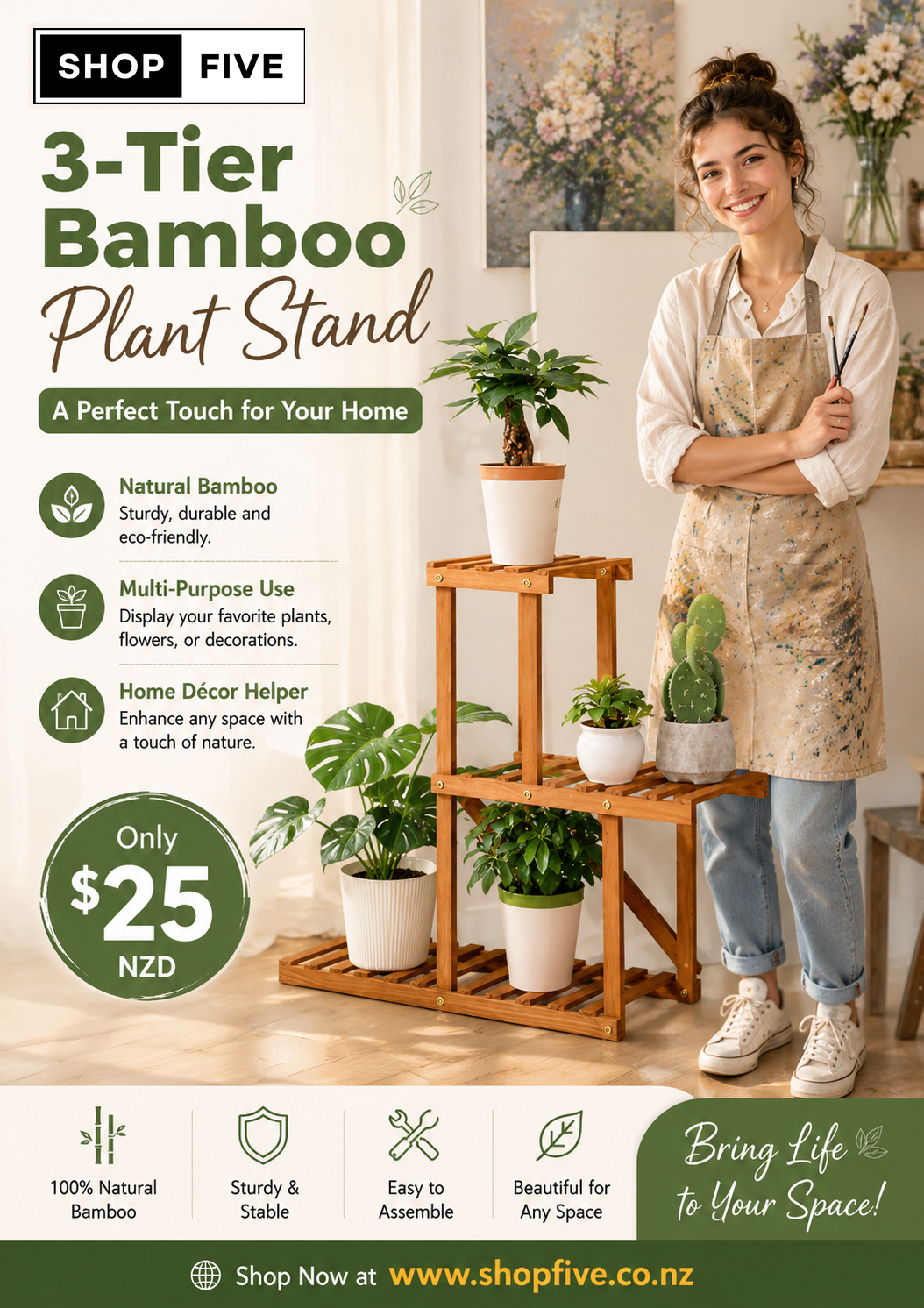 3 Tier Bamboo Plant Stand offer from Shopfive NZ