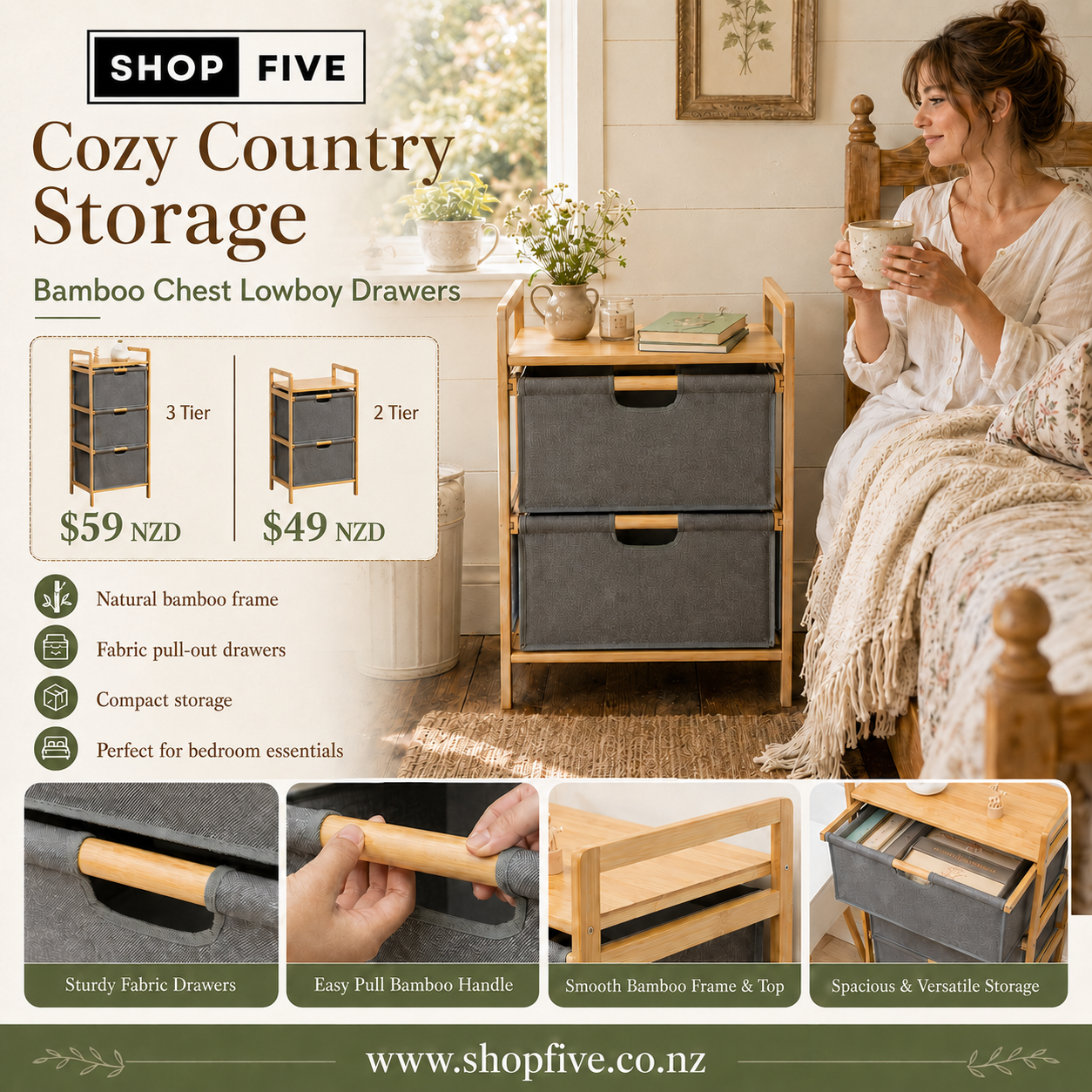 Bamboo Chest Lowboy Drawers offer from Shopfive NZ