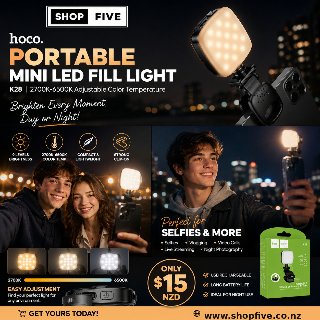 hoco Portable Mini LED Fill Light offer from Shopfive NZ